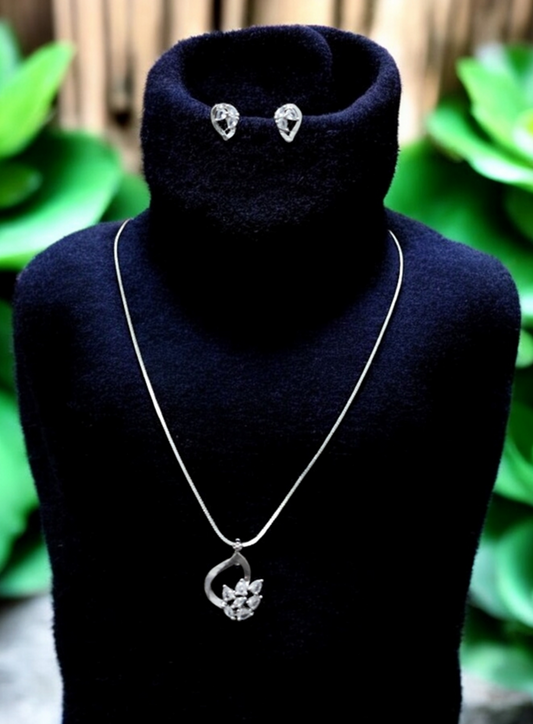 American Diamond Pendant Set - Crystal Bloom Silver - Daily Wear|Festive|Occasional