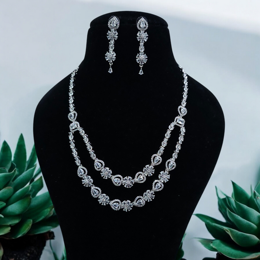American Diamond Set - 2 Layer Diamond Dewdrop - Occasional|Festive|Daily Wear